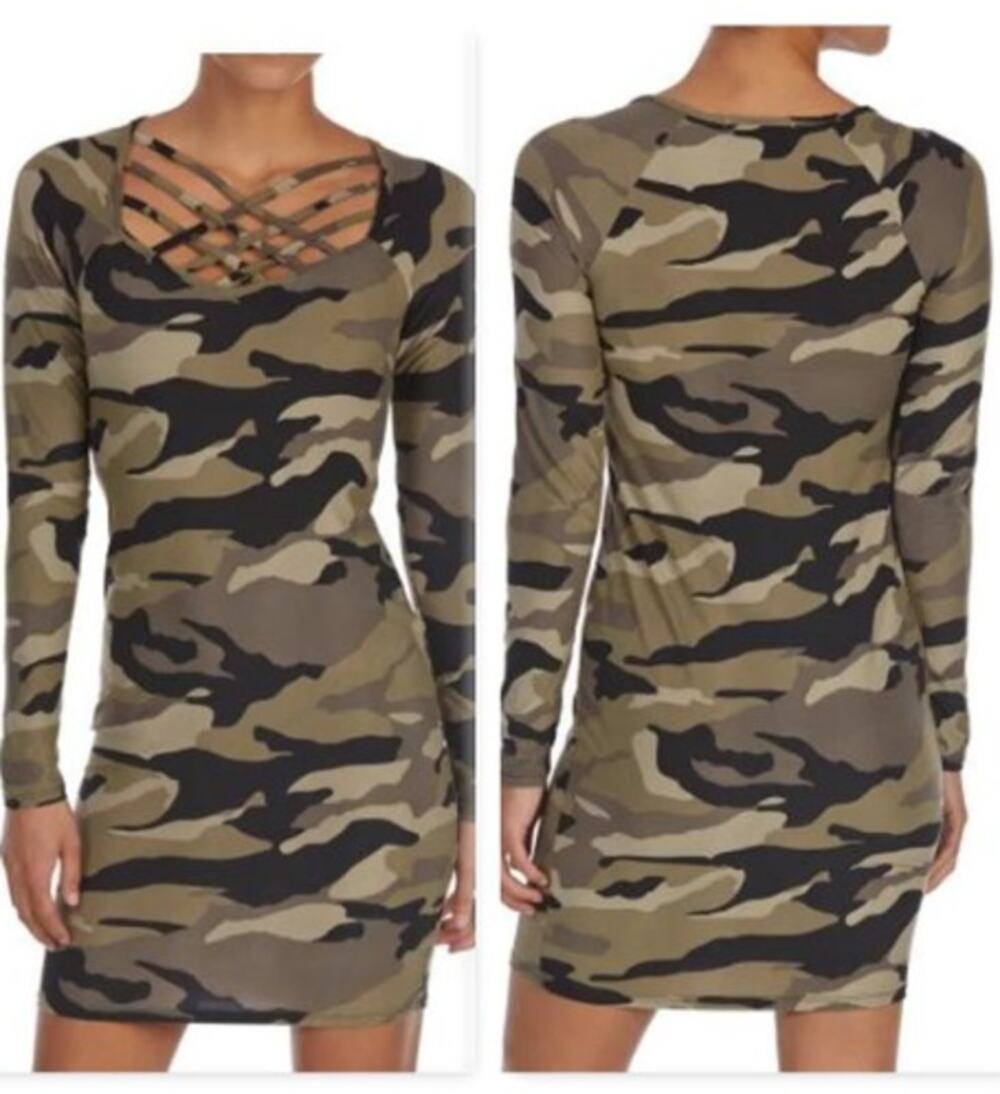 Eye Candy Junior's Body Con Camo Dress Small NWT
